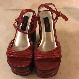 Funky chunky platform sparkly red wedges